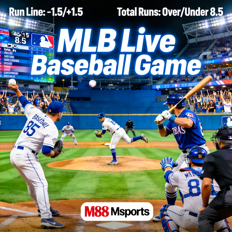 Pertandingan baseball MLB live dengan taruhan run line dan total runs di M88 Msports