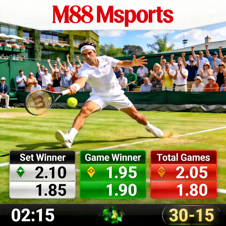 Pertandingan tenis Grand Slam live dengan taruhan set winner, game winner, dan total games di M88 Msports