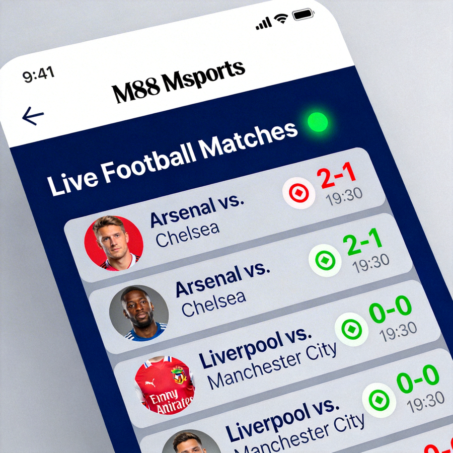Tampilan antarmuka utama M88 Msports yang menampilkan daftar pertandingan live sepak bola